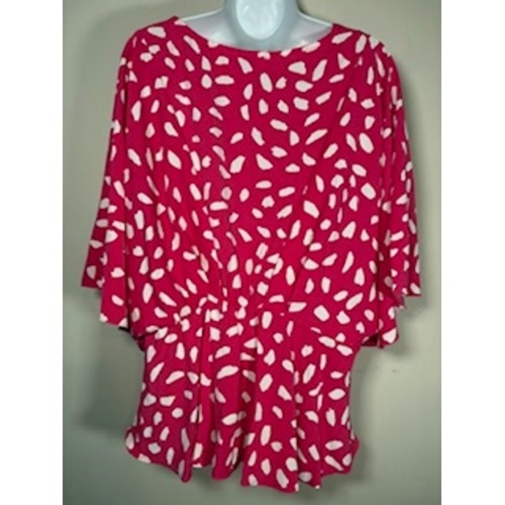 UMGEE Peplum Blouse Medium Pink White AbstractPolka Dot Kimono Sleeve Top - Picture 4 of 8